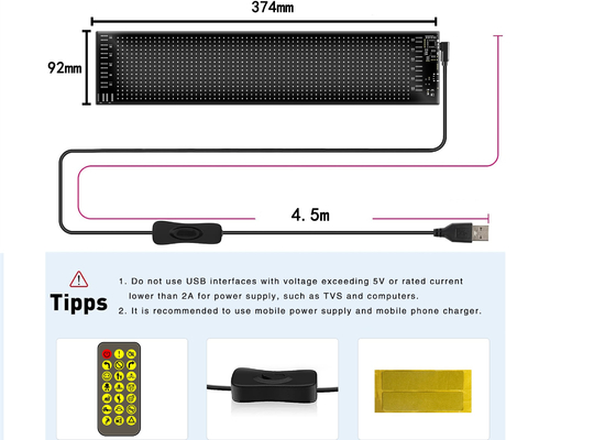 16*64 Pantalla LED flexible Pantalla exterior Panel a prueba de agua Ventana del coche LED cartel suave