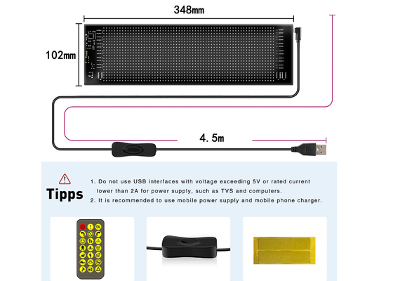 App Control LED Sign Board 20 * 64 USB flexible programable personalizado de desplazamiento de mensajes Signos de automóviles pantalla digital