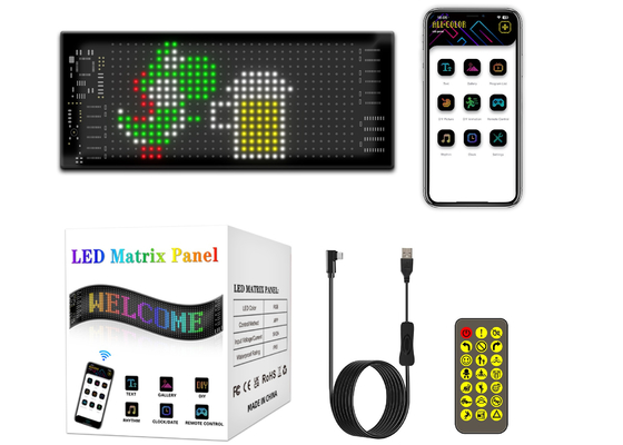 Texto de desplazamiento DIY programable 5V Control inalámbrico USB RGB Flexible LED Cartel de automóvil para publicidad
