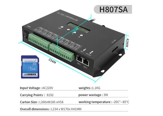 DMX512 Controlador LED SPI programable H807SA 8192 píxeles para DMX512 WS2811 WS2812B WS2815 APA102 Liderado por la banda